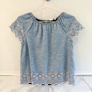 GAP Kids Denim Cotton Eyelet Cut Out Top.  Pristine Condition.
